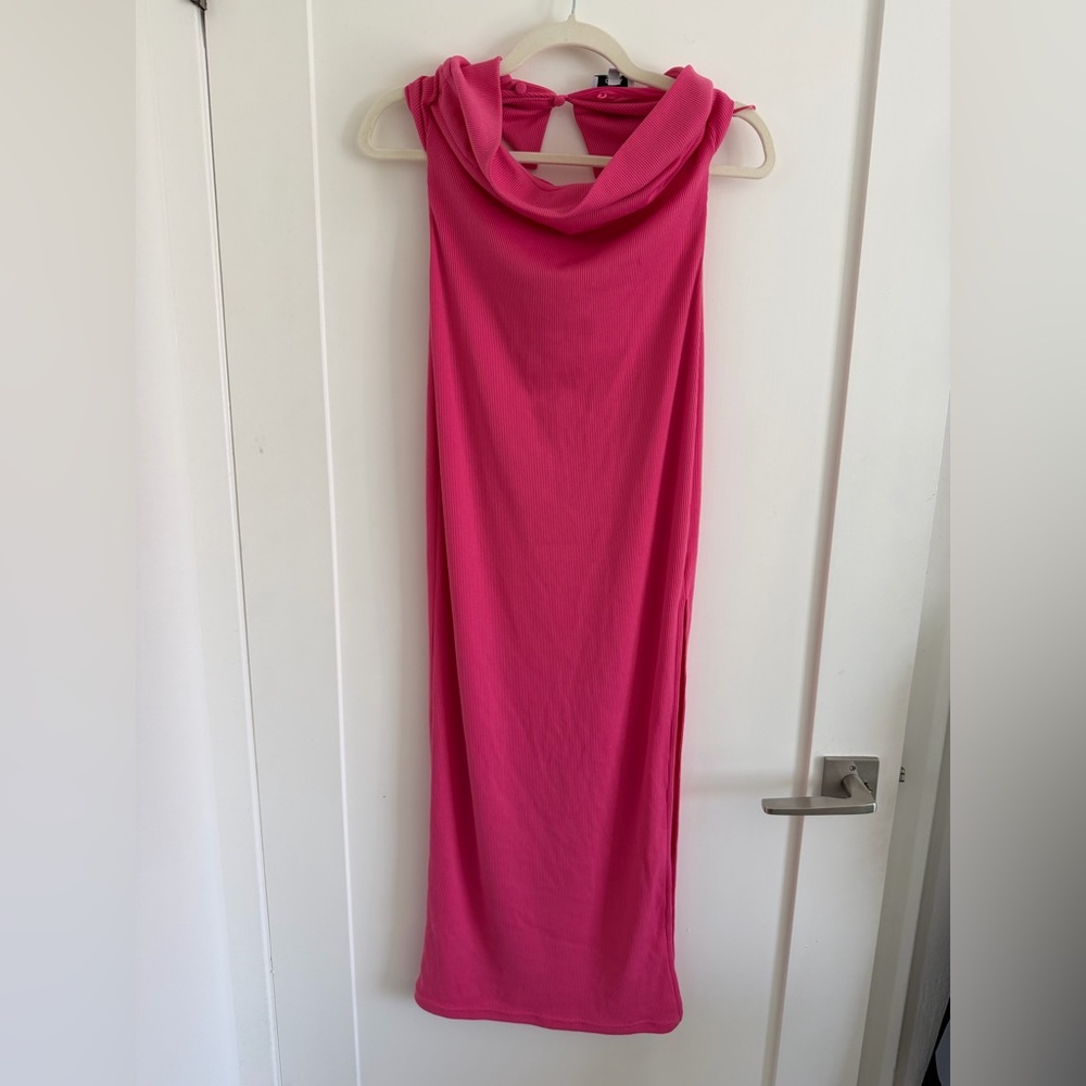 Pink Sleeveless Cowl Neck Dress